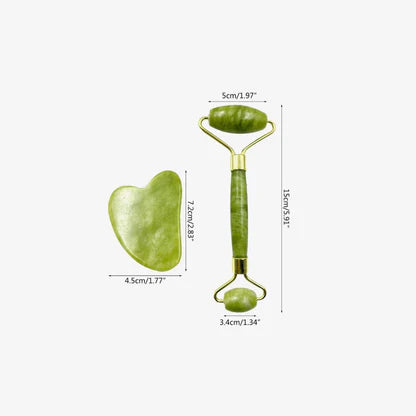 NatureSkin 100% Natural Jade Stone Kit – Roller, Gua Sha & FREE Derma Roller